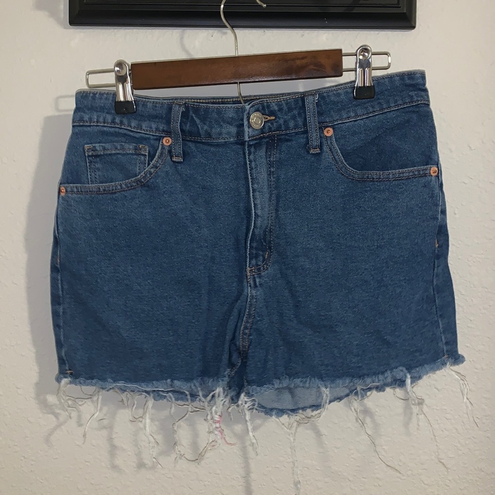 denim cutoff mom shorts